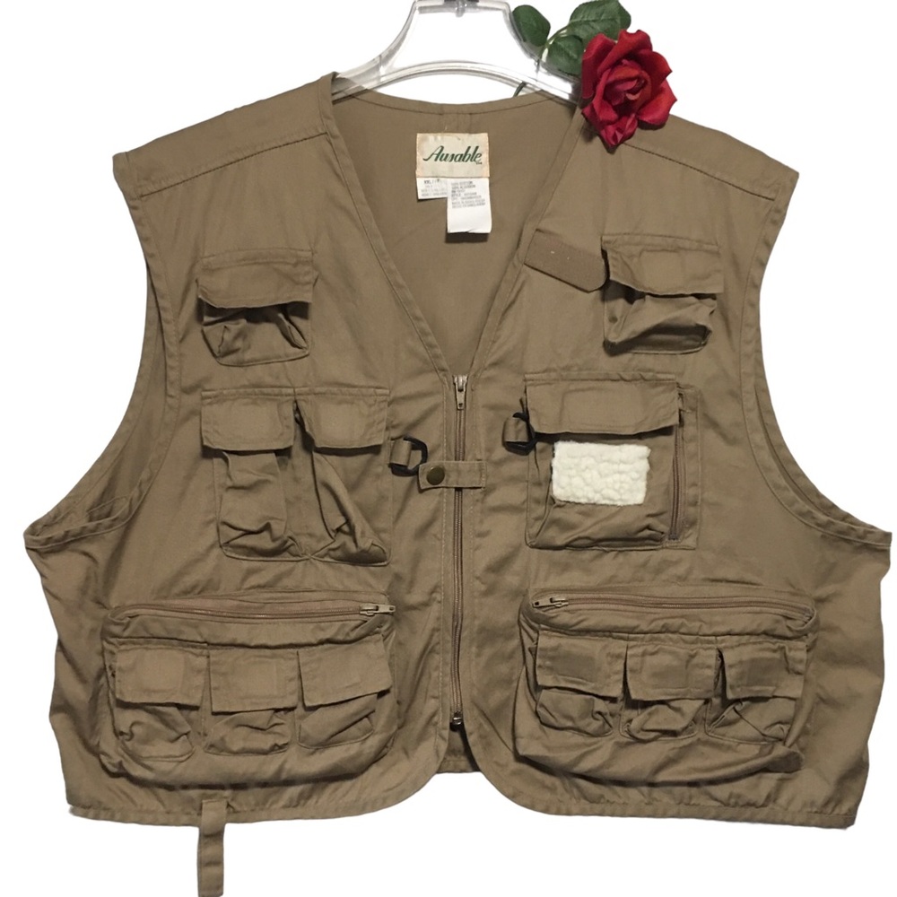 Ausable Cotton Fly Fishing Vest XXL ZIPS CLOSED Pockets galore hook & lo…
